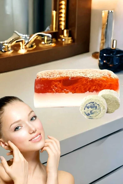 2li Yüz Bakım Peeling Kabak Lifi Keçi Sütü Sabun Sivilce,Akne,Leke Temizleme Sıkılaştırma Ruşur Taşı ürün görseli 1