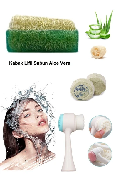 3lü Set Yüz Temizleme Fırçası Bakım Yaşlanma Karşıtı Peeling Aloe Vera Sabun Akne,Leke Ruşur Taşı ürün görseli 1