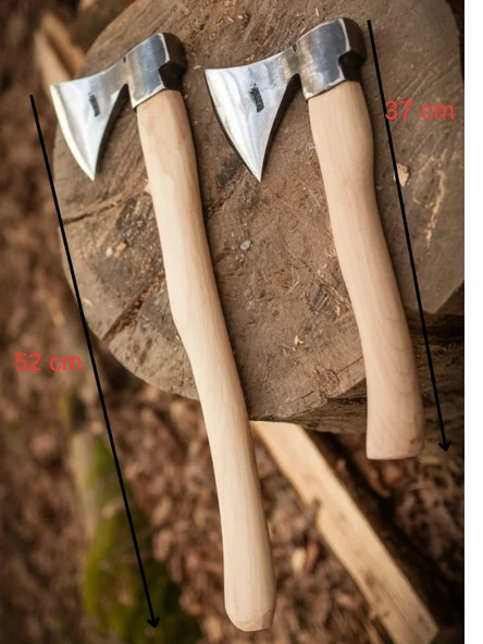 Kamp Baltası İkili Set – 37cm Survival ve 52cm Odun Yarma Baltası – Dövme Çelik Outdoor Seti ürün görseli 1
