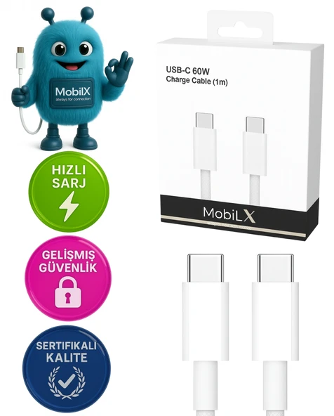 Huawei P Smart 2021 Uyumlu 60W Type-C to Type-C Örgülü Şarj ve Data Kablosu (1m) ürün görseli 1