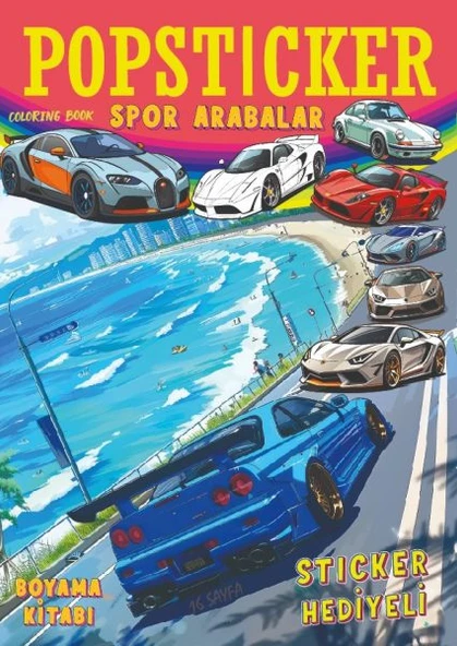 Spor Arabalar Boyama Kitabı Popsticker ürün görseli 1