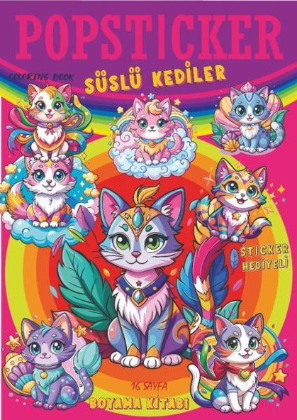 Süslü Kediler Boyama Kitabı Popsticker ürün görseli 1