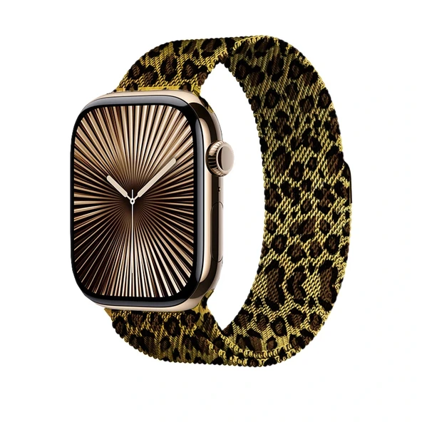 Watch 44mm Uyumlu-01 Leopar Desenli Metal Kordon ürün görseli 1