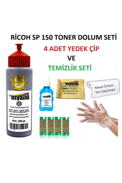 Ricoh Sp150 Yazıcı Ile Uyumlu Toner Dolum Seti 200gr+çip ürün görseli 1