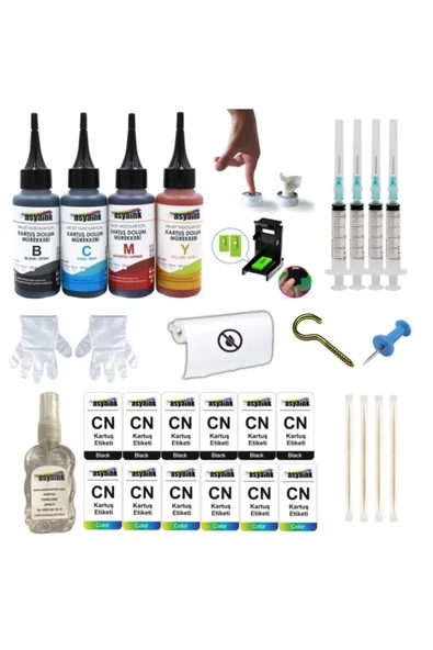 12 Etiketli - Canon E414 E474 E464 E484 Uyumlu 4 Renk Kartuş Dolum Seti 4x100ml ürün görseli 1