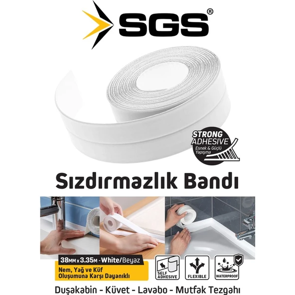 Sgs SGS1240 3.35M Banyo Küvet Mutfak Lavabo Beyaz Su Sızdırmaz Bant Su Geçirmez Kenar Bandı Sızdırmazlık Tamir ürün görseli 1