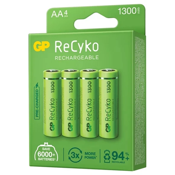 Gp Recyko 1300 Mah Nı-Mh R6 Şarjlı Aa 4lü Kalem Pil ürün görseli 1