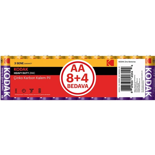 Kodak 8+4 Shrink Çinko Karbon Kalem Pil-Aa ürün görseli 1