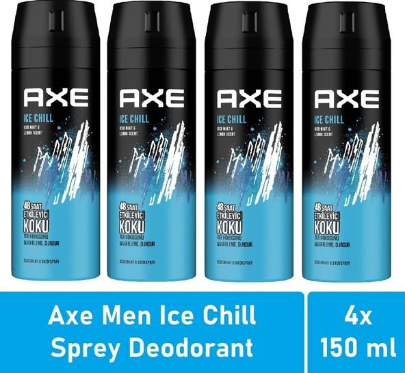Axe Ice Chill Erkek Sprey Deodorant 4 x 150 ML ürün görseli 1