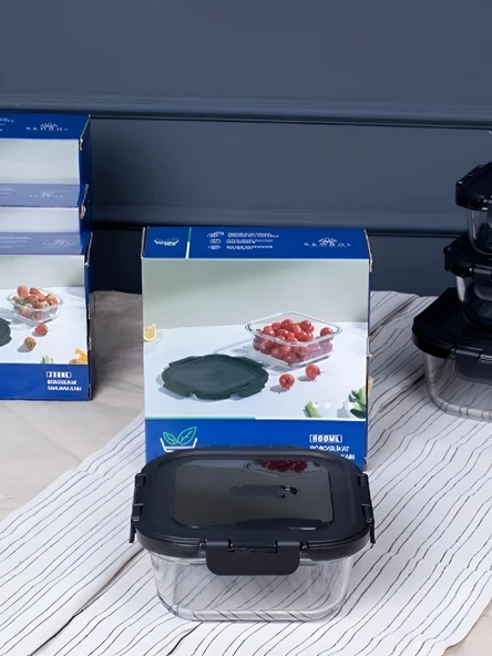Freshlock Siyah Cam Kare Saklama Kabı 300 ml - 101 ürün görseli 1