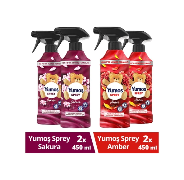 Yumoş Sprey Yıkanması Zor Eşyalar İçin Giysi Spreyi Sakura + Amber 4 x 450 ML ürün görseli 1