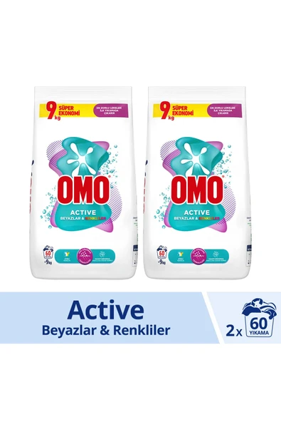 Omo Matik Active Beyazlar & Renkliler Toz Deterjanı 2 x 9 KG ürün görseli 1