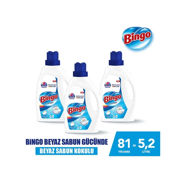 Bingo Beyaz Sabun Sıvı Çamaşır Deterjanı 3 x 1755 ML ürün görseli 1
