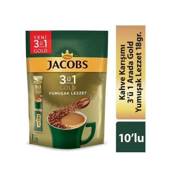 Jacobs 3'ü 1 Arada Gold Yumuşak İçim Karışım Kahve 10'lu Paket ürün görseli 1
