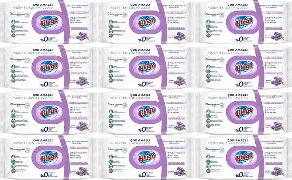 Bingo Clean Yüzey Temizlik Havlusu Lavanta Kokulu Beyaz 12 x 96 Yaprak ürün görseli 1