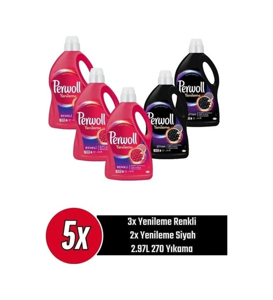 Perwoll Renkli + Siyah Sıvı Çamaşır Deterjanı 5 x 2970 ML ürün görseli 1