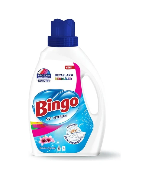 Bingo Beyazlar ve Renkliler için Amber Çiçeği Sıvı Çamaşır Deterjanı 6 x 2600 ML ürün görseli 1