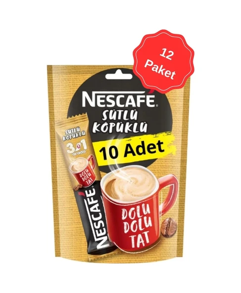 Nescafe 3ü 1 Arada Sütlü Köpüklü Kahve 17.4g 10lu X 12 Paket ürün görseli 1