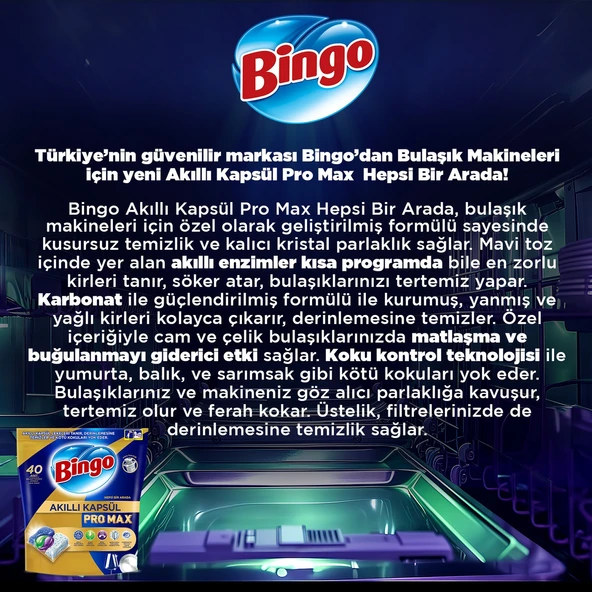Bingo Akıllı Kapsül Pro Max Bulaşık Makinesi Deterjanı 2 x 60 Tablet - Resim 3