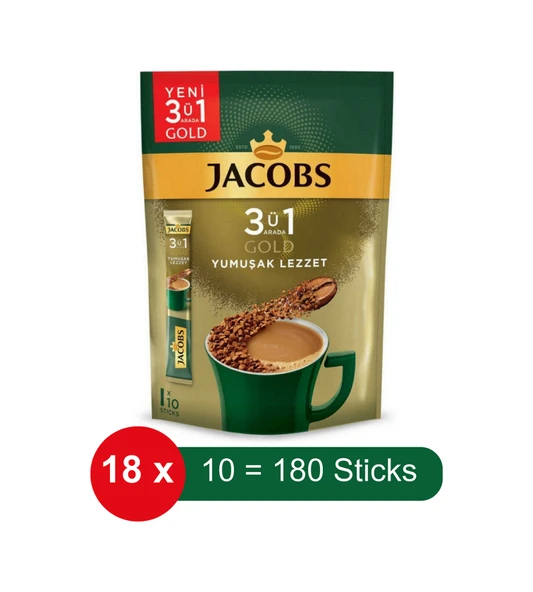 Jacobs 3 Ü 1 Arada Gold Yumuşak Lezzet Hazır Kahve 18 x 10'lu ürün görseli 1