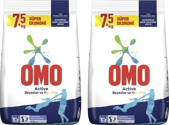 Omo Active Renkliler & Beyazlar Toz Çamaşır Deterjanı 7.5 Kg X 2 Adet ürün görseli 1