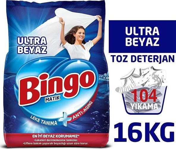 Bingo Matik Ultra Beyaz için Toz Çamaşır Deterjanı 4 x 4 KG ürün görseli 1