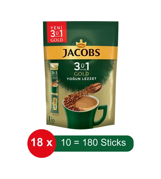 Jacobs 3ü 1 Arada Gold Yoğun Lezzet Hazır Kahve 18 x 10'lu ürün görseli 1