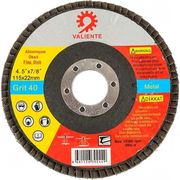 Valiente Alüminyum Oksit Flap Zımpara 40/80/100 Kum (10'lu Paket) ürün görseli 1