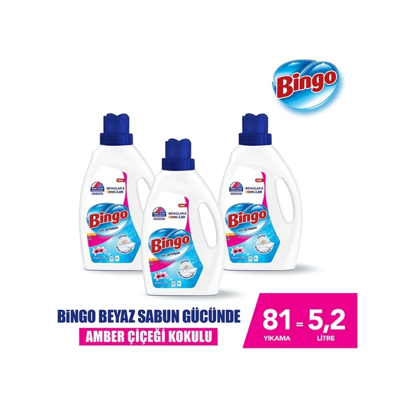 Bingo Amber Çiçeği Sıvı Çamaşır Deterjanı 3 x 1755 ML ürün görseli 1