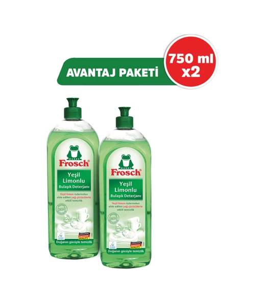 Frosch Yeşil Limonlu Elde Sıvı Bulaşık Deterjanı 2 x 750 ML ürün görseli 1