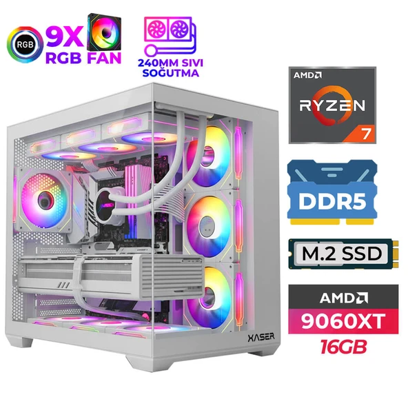 Xaser SovaX70 Ryzen 7 7800X3D 32GB DDR5 Ram 1TB M.2 NVMe SSD 16GB RX9060 XT Sıvı Soğutmalı Oyuncu Tavsiye Sistem ürün görseli 1