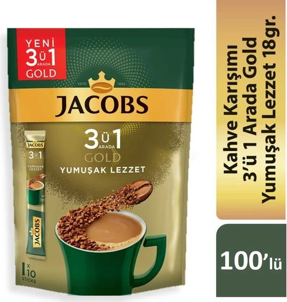 Jacobs 3 ü 1 Arada Gold Kahve Karışımı Yumuşak Lezzet 100'lü ürün görseli 1