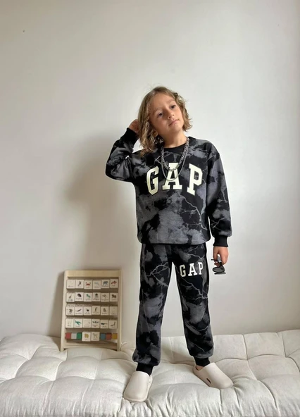 Cg Kids Şimşek Desen 3 Ip Süzüne Kumaş Siyah Gri Renk Erkek Çocuk Eşofman Takım Süper Kalite ürün görseli 1