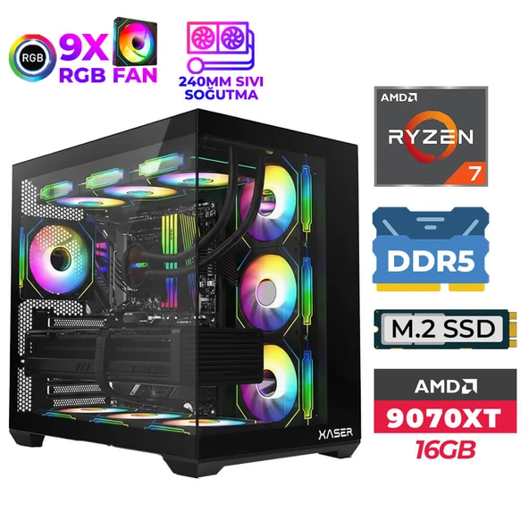 Xaser SovaX110 Ryzen 7 7800X3D 32GB DDR5 Ram 1TB M.2 NVMe SSD 16GB RX9070 XT Sıvı Soğutmalı Oyuncu Tavsiye Sistem ürün görseli 1