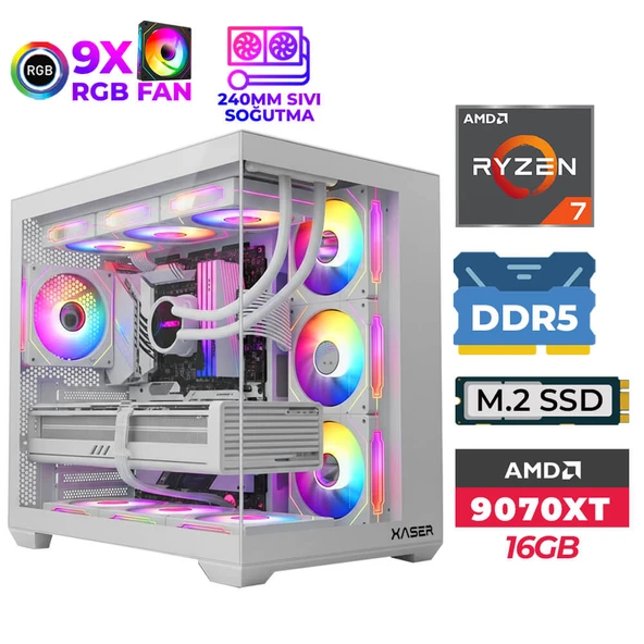Xaser SovaX120 Ryzen 7 9700X 16GB DDR5 Ram 512GB M.2 NVMe SSD 16GB RX9070 XT Sıvı Soğutmalı Oyuncu Tavsiye Sistem ürün görseli 1