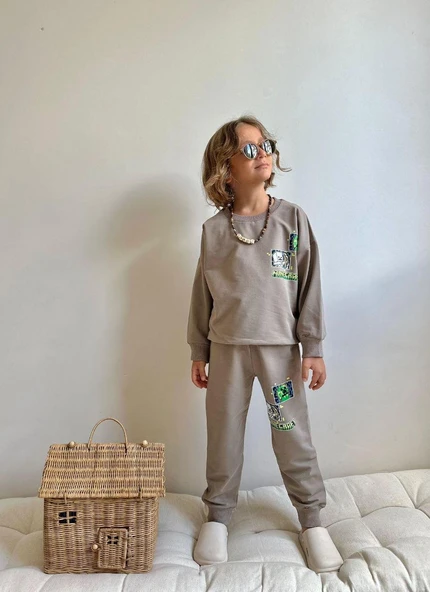 Cg Kids Minecraft Açık Kahve Erkek Çocuk 2 Iplik Alt Üst Takım Süper Kalite Kumaş ürün görseli 1