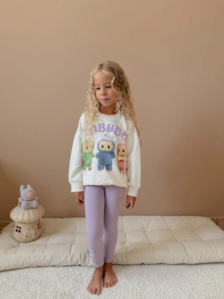 Cg Kids Labubu Lila Baskılı 2 Iplik Kız Çocuk Taytlı Alt Üst Takım ürün görseli 1