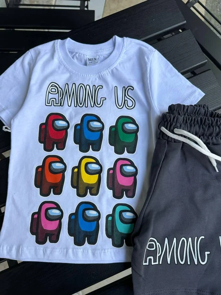 Cg Kids Among Us Karakteri Süper Kalite Kumaş Al Üst Kız Çocuk & Erkek Çocuk Şortlu Takım ürün görseli 1