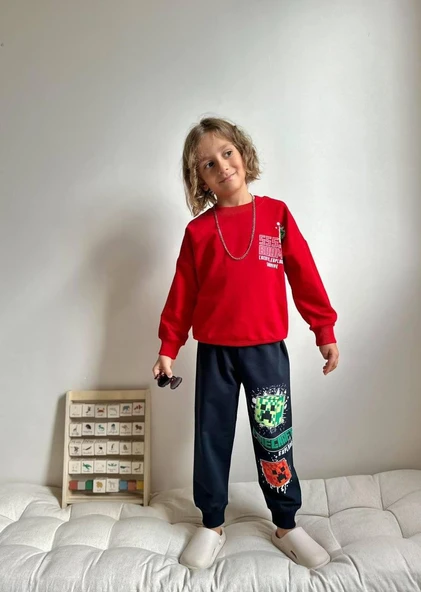 Cg Kids Minecraft Erkek Çocuk 2 Iplik Alt Üst Takım Süper Kalite Kumaş ürün görseli 1