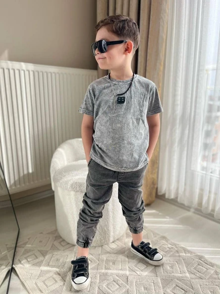 Cg Kids Yıkamalı Kabartma Baskı Bb Lastikli Paça Eskitme Jean Erkek Çocuk Alt Üst Takım ürün görseli 1