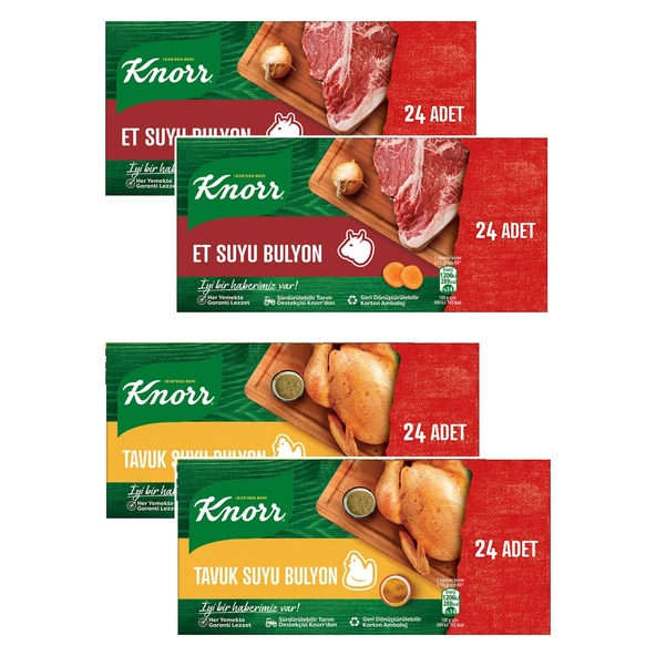 Knorr Tavuk ve Et Suyu Bulyon 24 Adet 240 Gr 4 lü Karma Paket ürün görseli 1