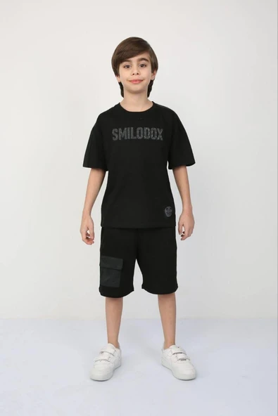 Cg Kids Smilodox Enjeksiyon Kabartma Baskılı Ön Şort Cepli Erkek Çocuk Şortlu Alt Üst Takım ürün görseli 1