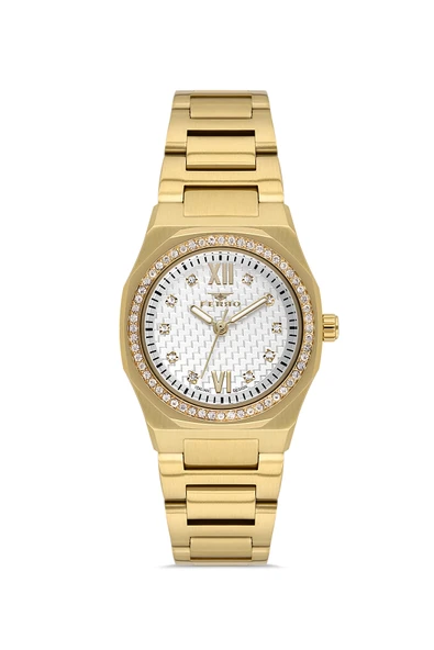 Ferro FL21616AWT-B Quartz Çelik Altın Rengi Beyaz Kadran 27 mm Kadın Kol Saati ürün görseli 1