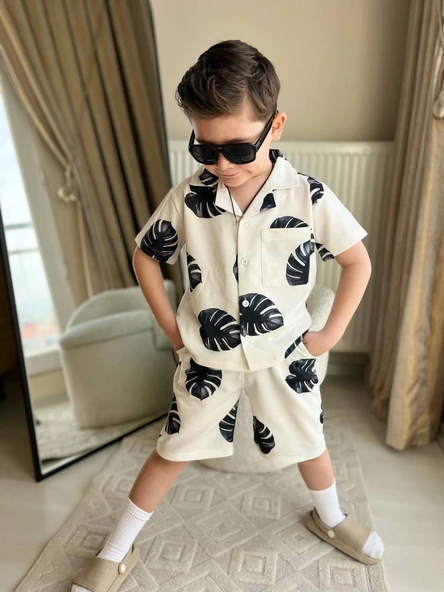 Cg Kids Yaprak Desenli Ince Lacoste Kumaş Erkek Çocuk Alt Üst Takım ürün görseli 1