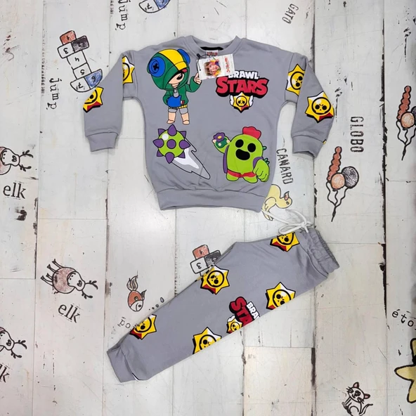 Cg Kids Brawl Stars 3 Iplik Kumaş Erkek Çocuk Alt Üst Takım Süper Kalite ürün görseli 1