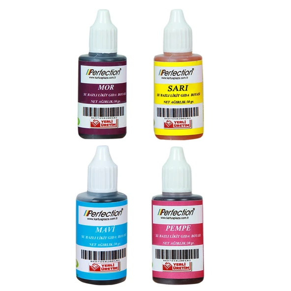 Perfection CHEF 4'lü Sıvı Su Bazlı Likit Gıda Boyası Sarı Mor Mavi Pembe 4 X 30 gr . ürün görseli 1
