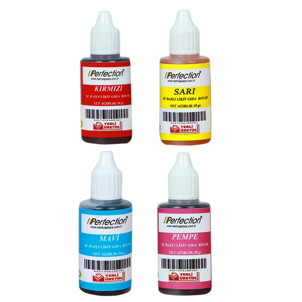 Perfection CHEF 4'lü Sıvı Su Bazlı Likit Gıda Boyası Sarı Kırmızı Mavi Pembe 4 X 30 gr . ürün görseli 1