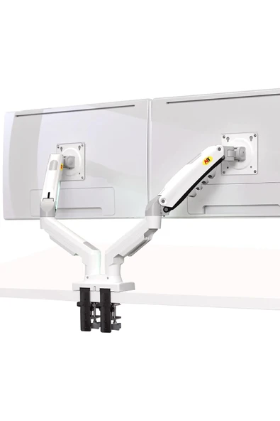 NB F160 North Bayou Beyaz Gazlı Yaylı Çift Monitör Kol Standı,17”-27” Ekran Uyumlu ürün görseli 1