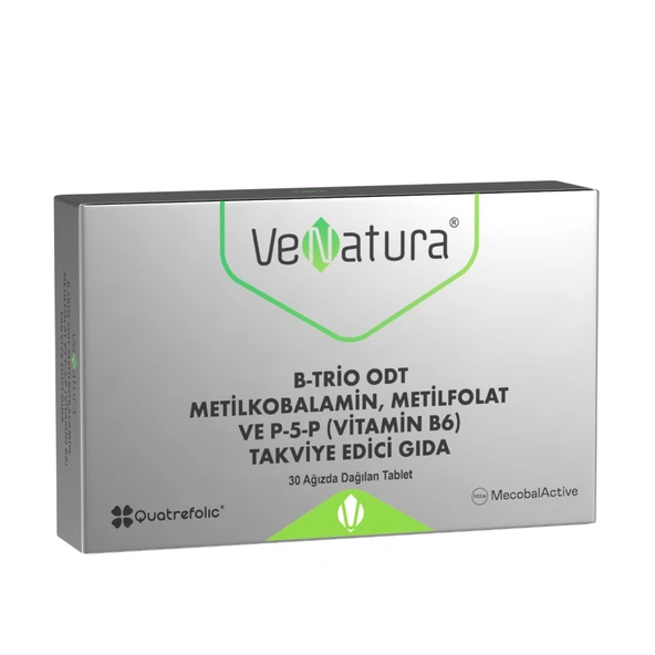 VeNatura B-Trio ODT Metilkobalamin, Metilfolat ve P-5-P Takviye Edici Gıda 30 Tablet ürün görseli 1