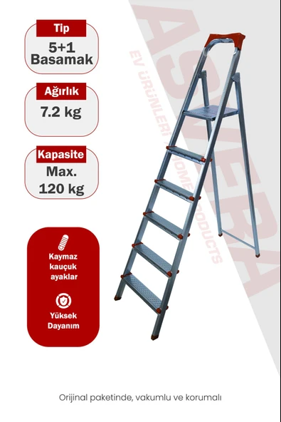 Asvera 5+1 (6 Basamaklı) Ev Tipi Katlanabilir Profil Merdiven - Sağlam Çelik Boya Merdiveni ürün görseli 1